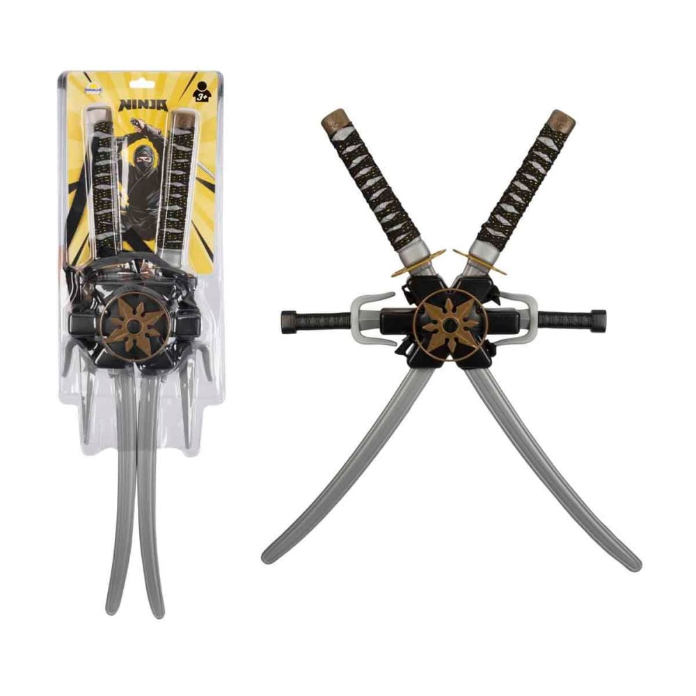 Set de arme, Ninja, 2 sabii, 2 cutite si suport arme | Noriel