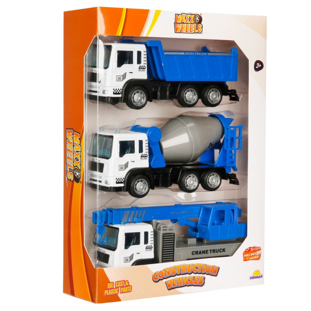 Set 3 vehicule de constructie, Maxx Wheels, Albastru