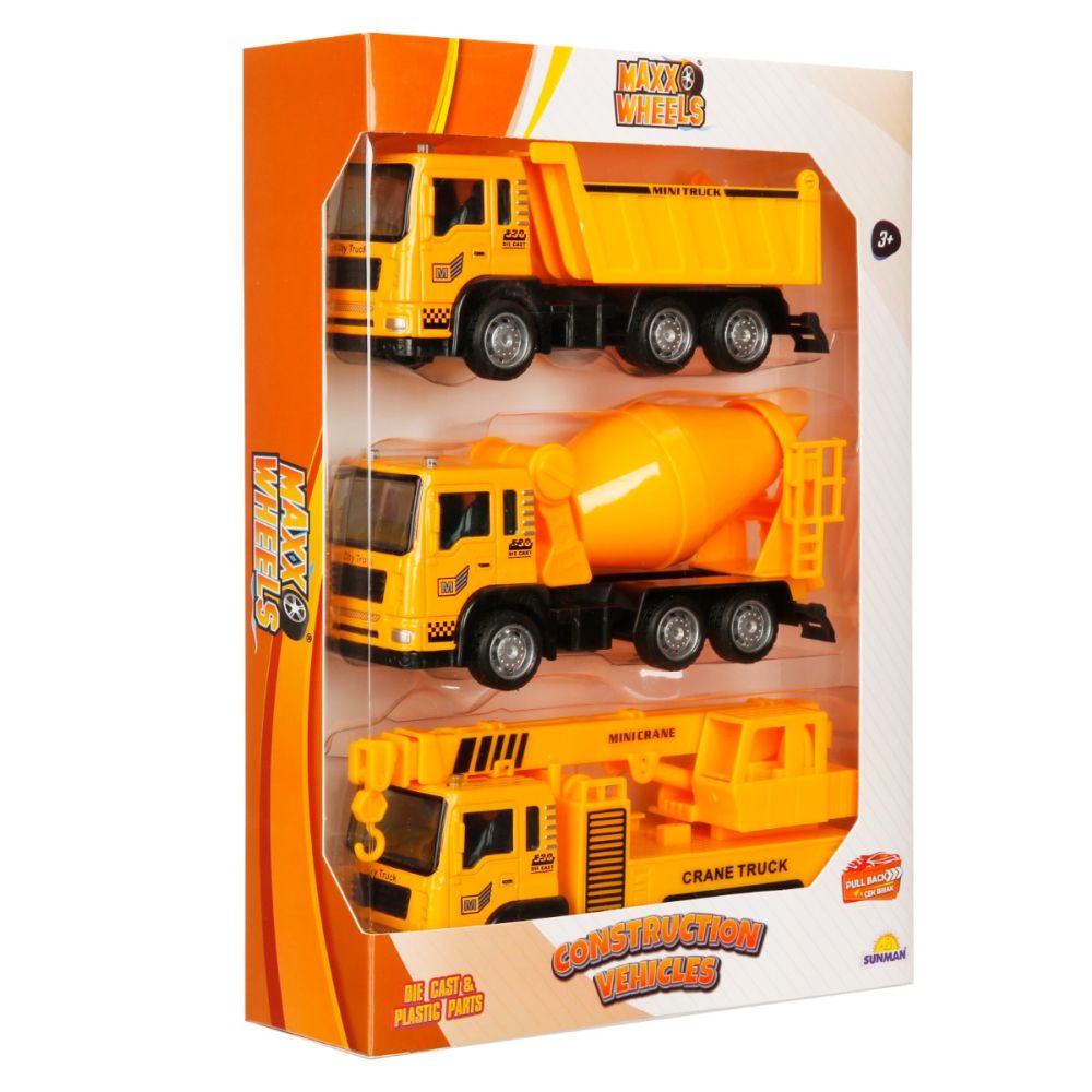 Set 3 vehicule de constructie, Maxx Wheels, Galben
