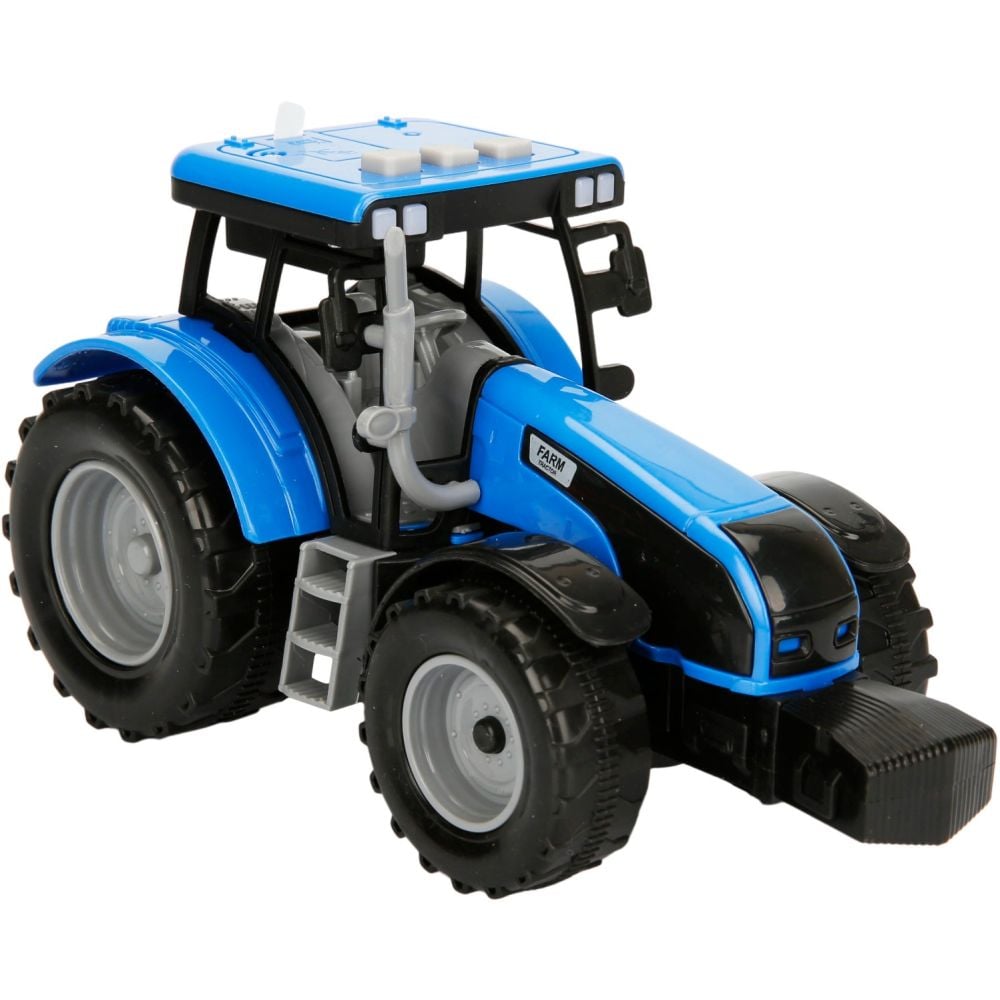 Tractor albastru cu lumini si sunete, Maxx Wheels, 18 cm