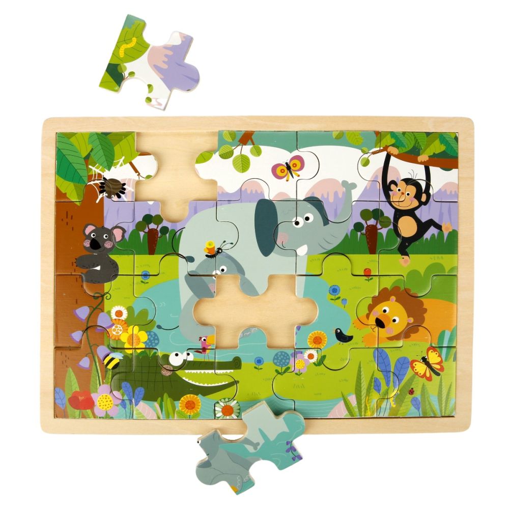 Puzzle din lemn, Woody, Animale salbatice, 20 piese