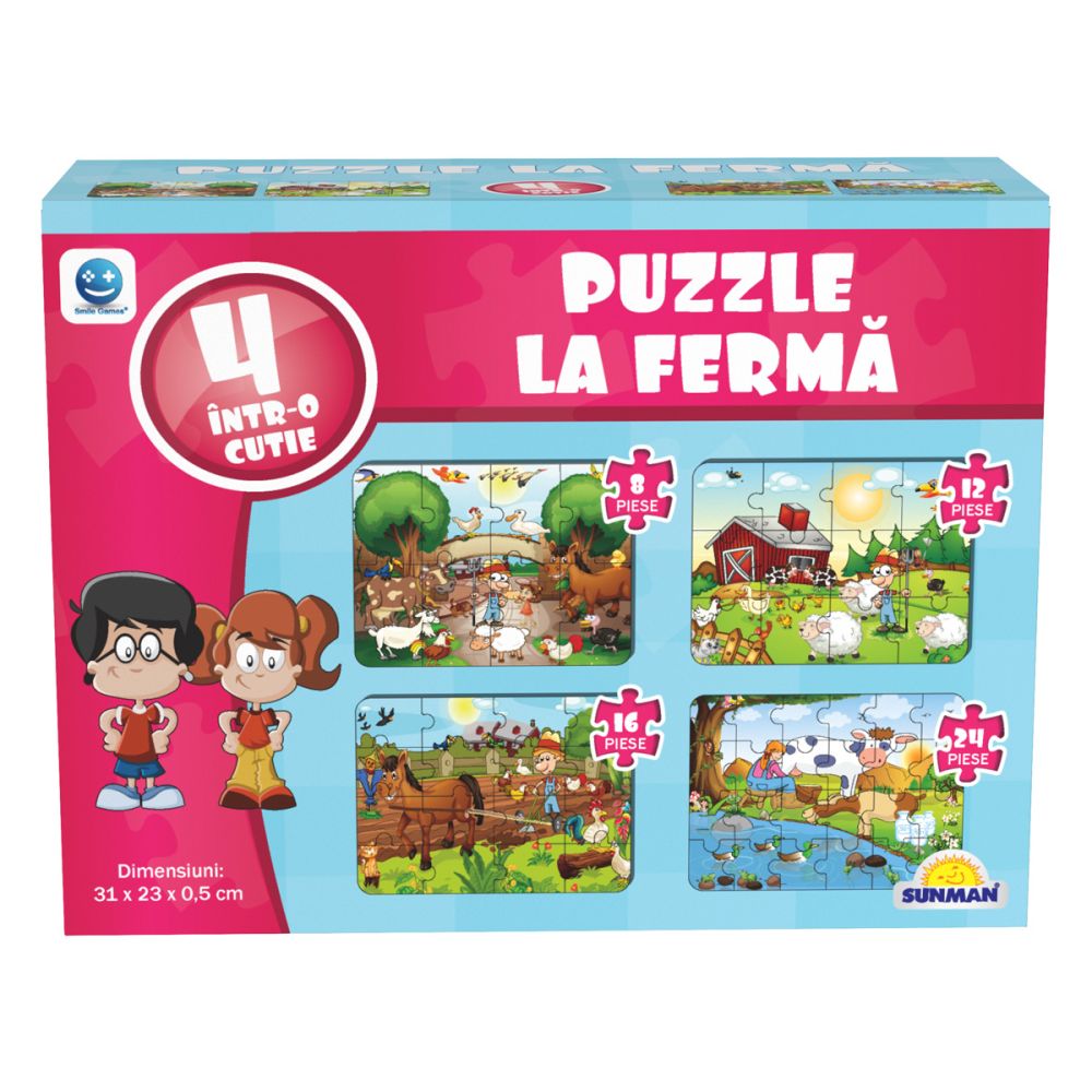 Puzzle 4 in 1, Smile Games, Animale de la ferma (8, 12, 16, 24 piese)