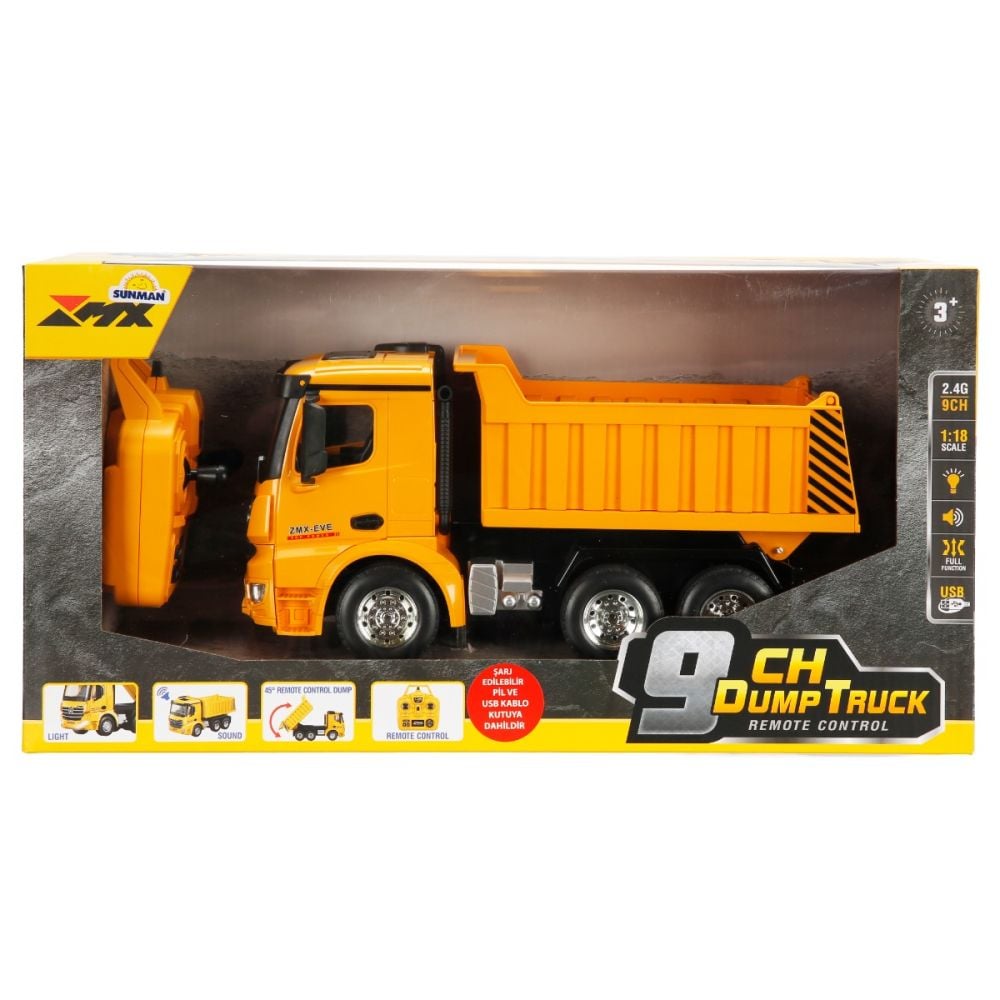 Basculanta cu telecomanda si lumini, Suncon, 9 CH Dump Truck, 1:18