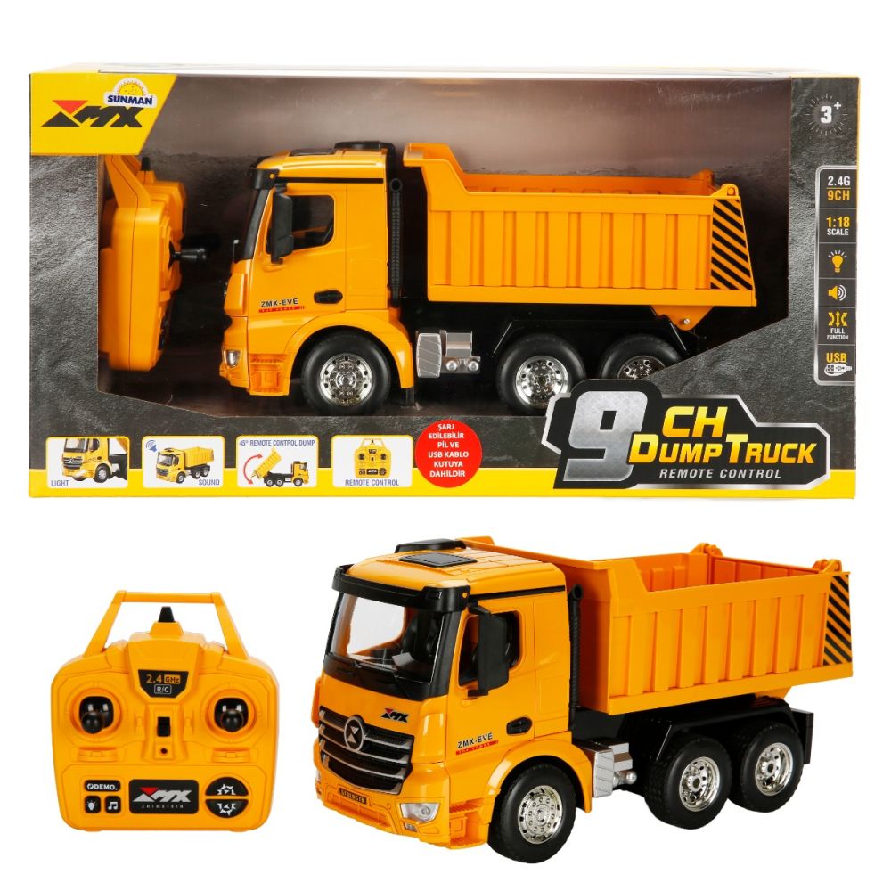 Basculanta cu telecomanda si lumini, Suncon, 9 CH Dump Truck, 1:18