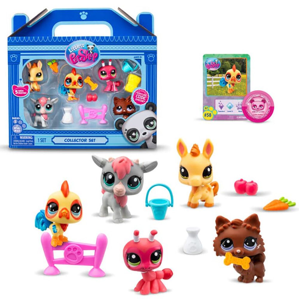 Set de joaca cu 5 figurine si accesorii, Littlest Pet Shop, Farm Besties