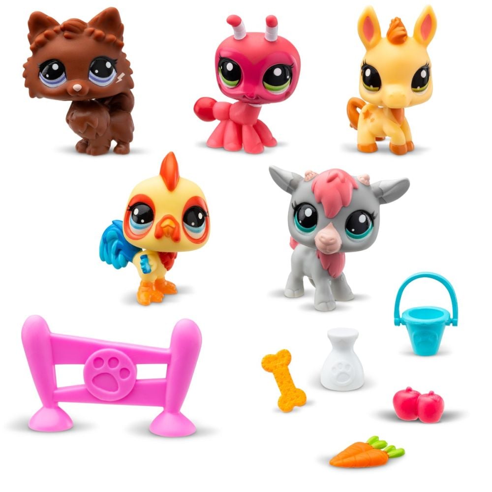 Set de joaca cu 5 figurine si accesorii, Littlest Pet Shop, Farm Besties