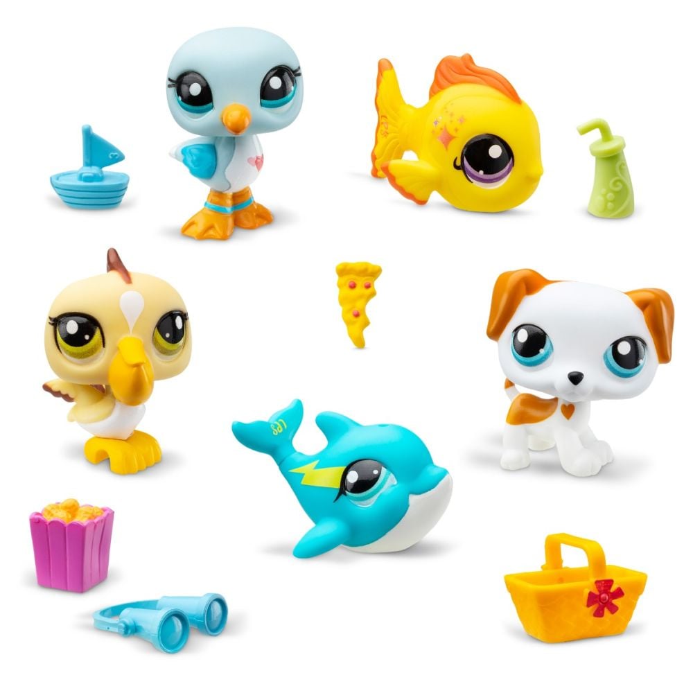 Set de joaca cu 5 figurine si accesorii, Littlest Pet Shop,  Beach Besties