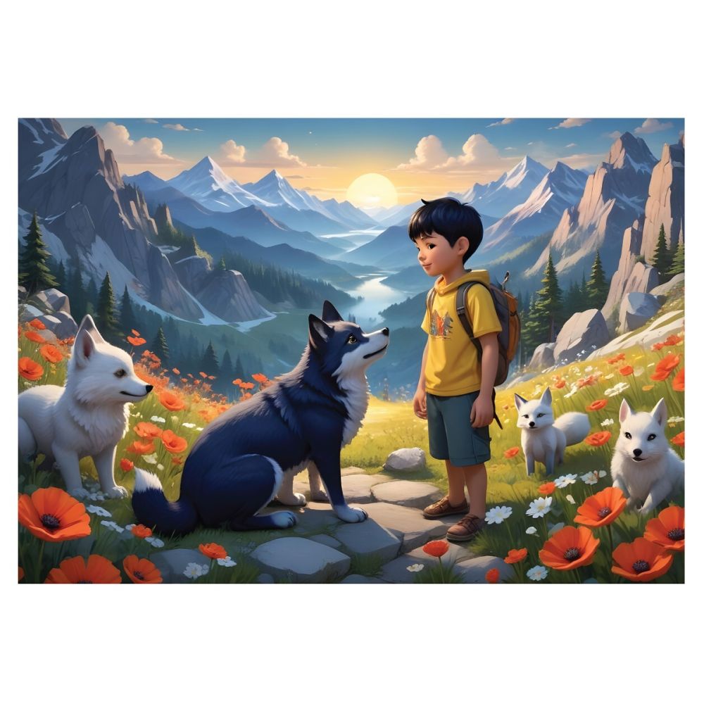 Puzzle Witty Puzzlezz, Baietel cu lupi in munti, 250 piese