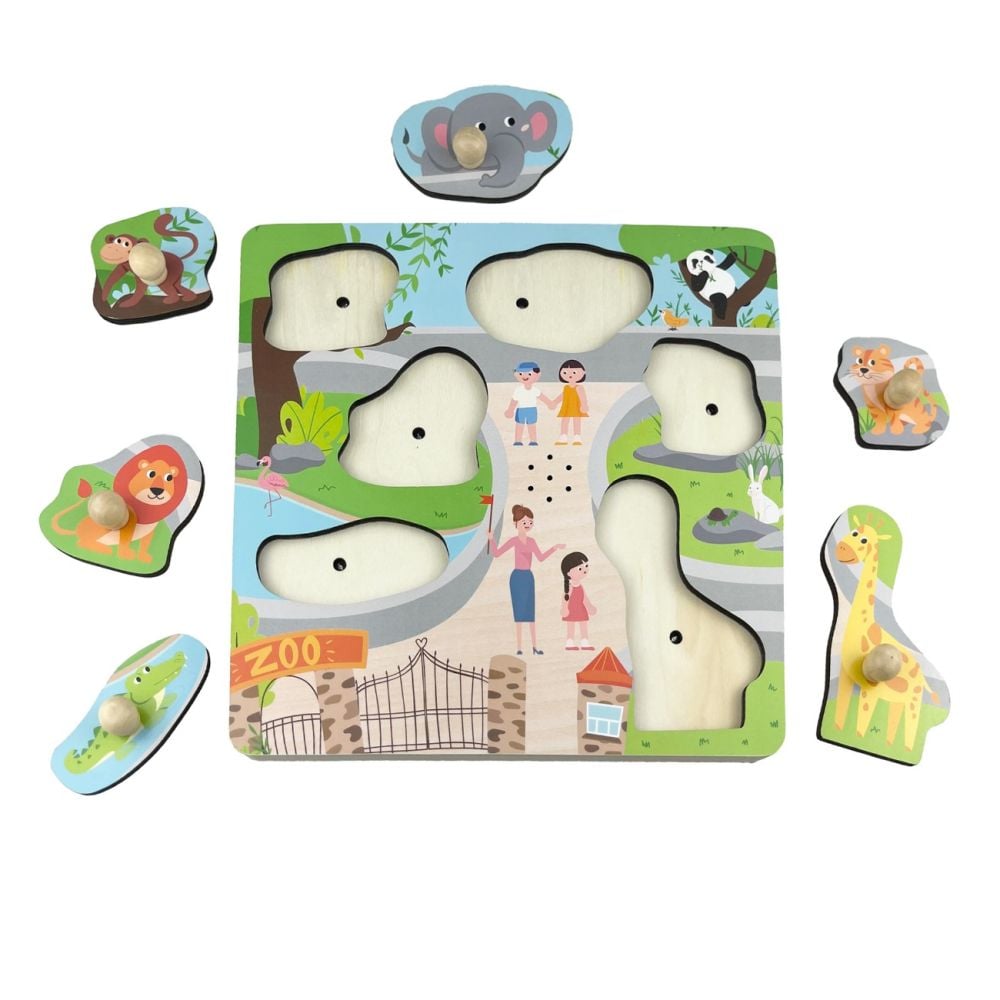 Puzzle din lemn cu sunete si lumini, Animale, 6 piese