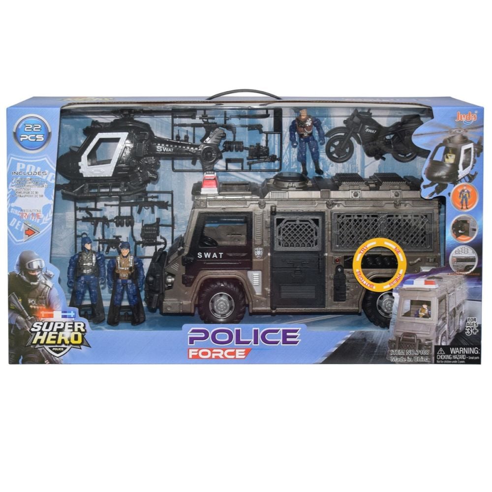 Set vehicule SWAT cu sunete si lumini si 3 figurine, Hero Combat, Police Force