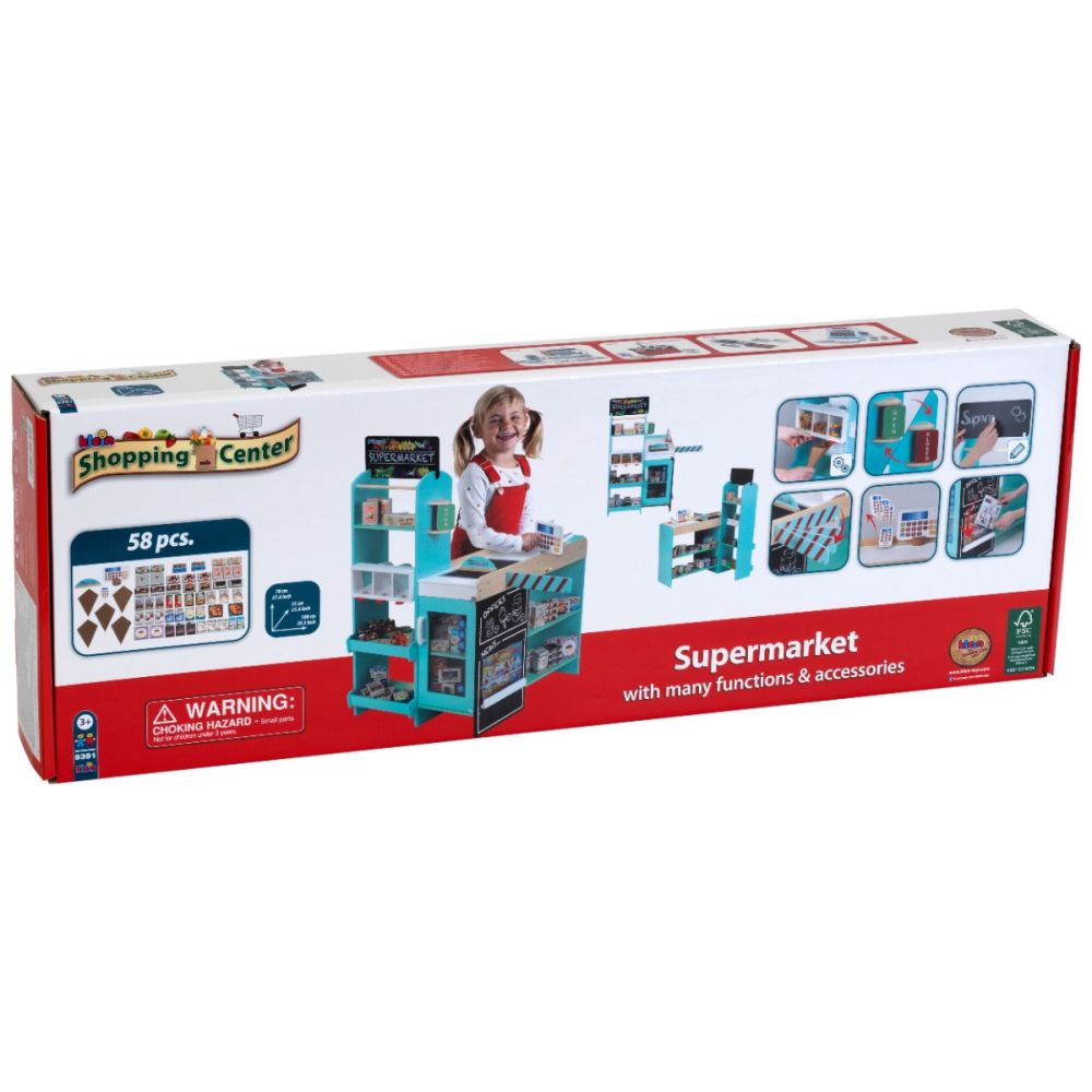Set supermarket din lemn, Klein, Shopping Center, 58 piese