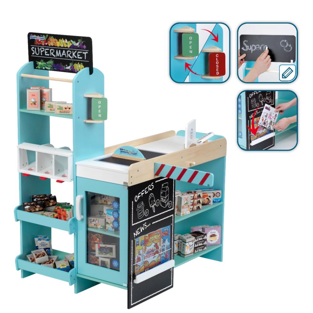 Set supermarket din lemn, Klein, Shopping Center, 58 piese