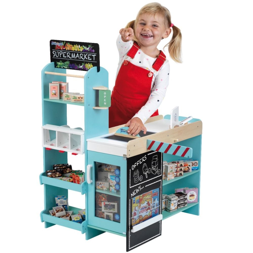 Set supermarket din lemn, Klein, Shopping Center, 58 piese