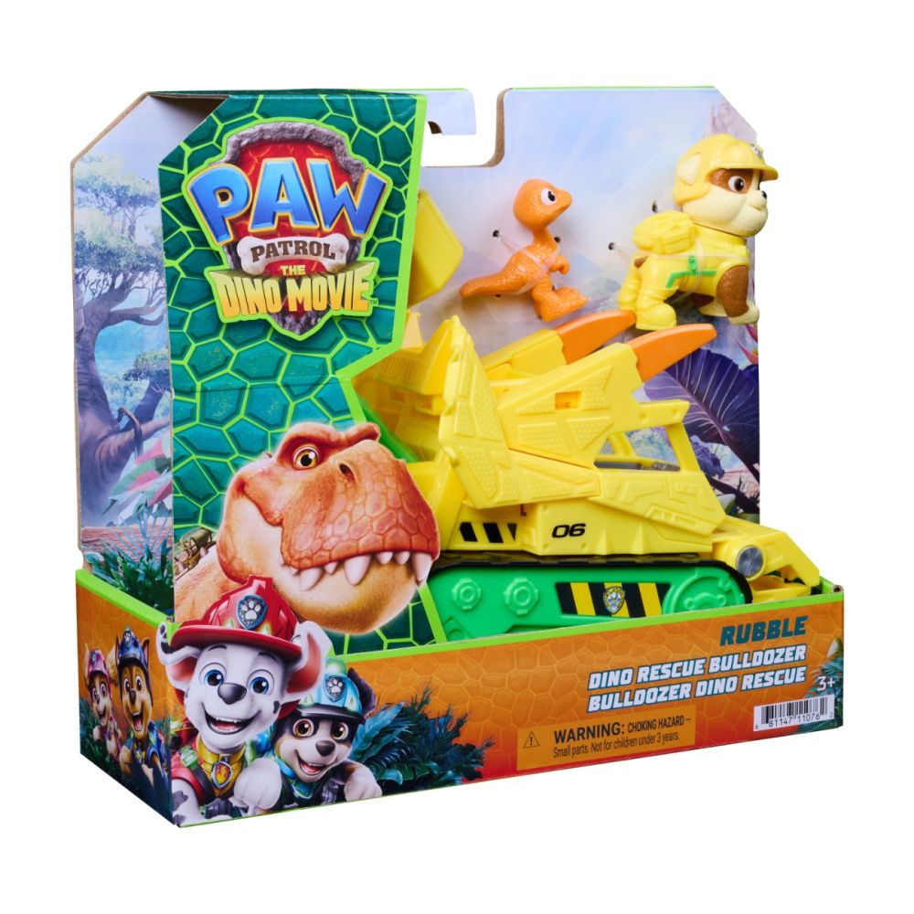 Vehicul de salvare cu figurina, Paw Patrol, Dino Rescue Bulldozer, Rubble, 6075771