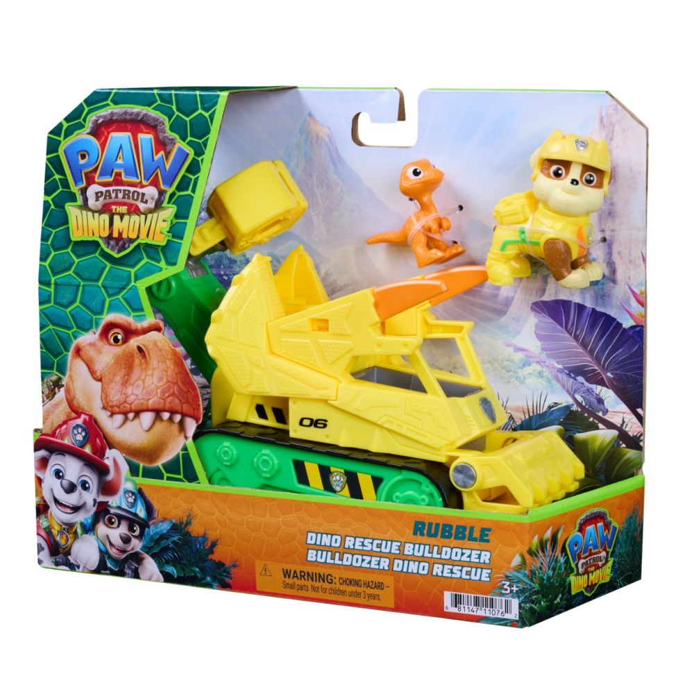 Vehicul de salvare cu figurina, Paw Patrol, Dino Rescue Bulldozer, Rubble, 6075771