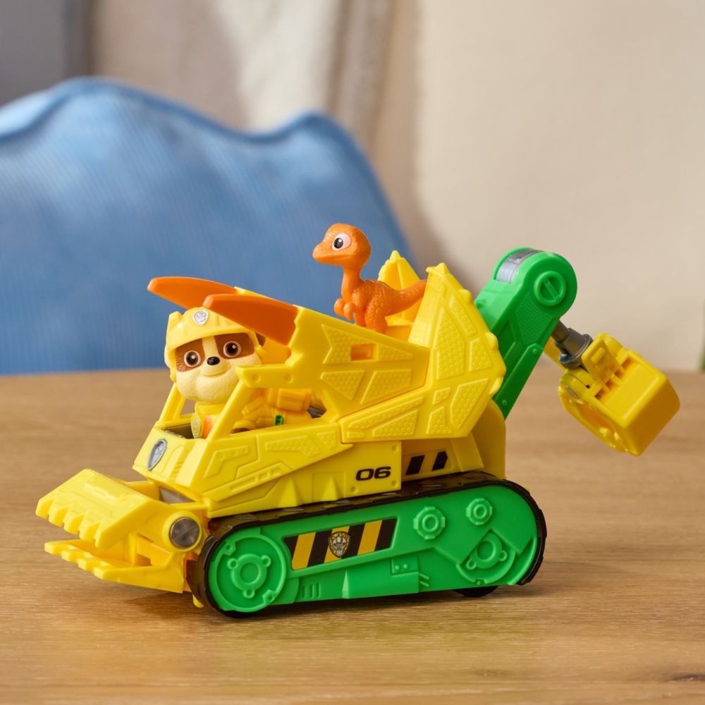 Vehicul de salvare cu figurina, Paw Patrol, Dino Rescue Bulldozer, Rubble, 6075771