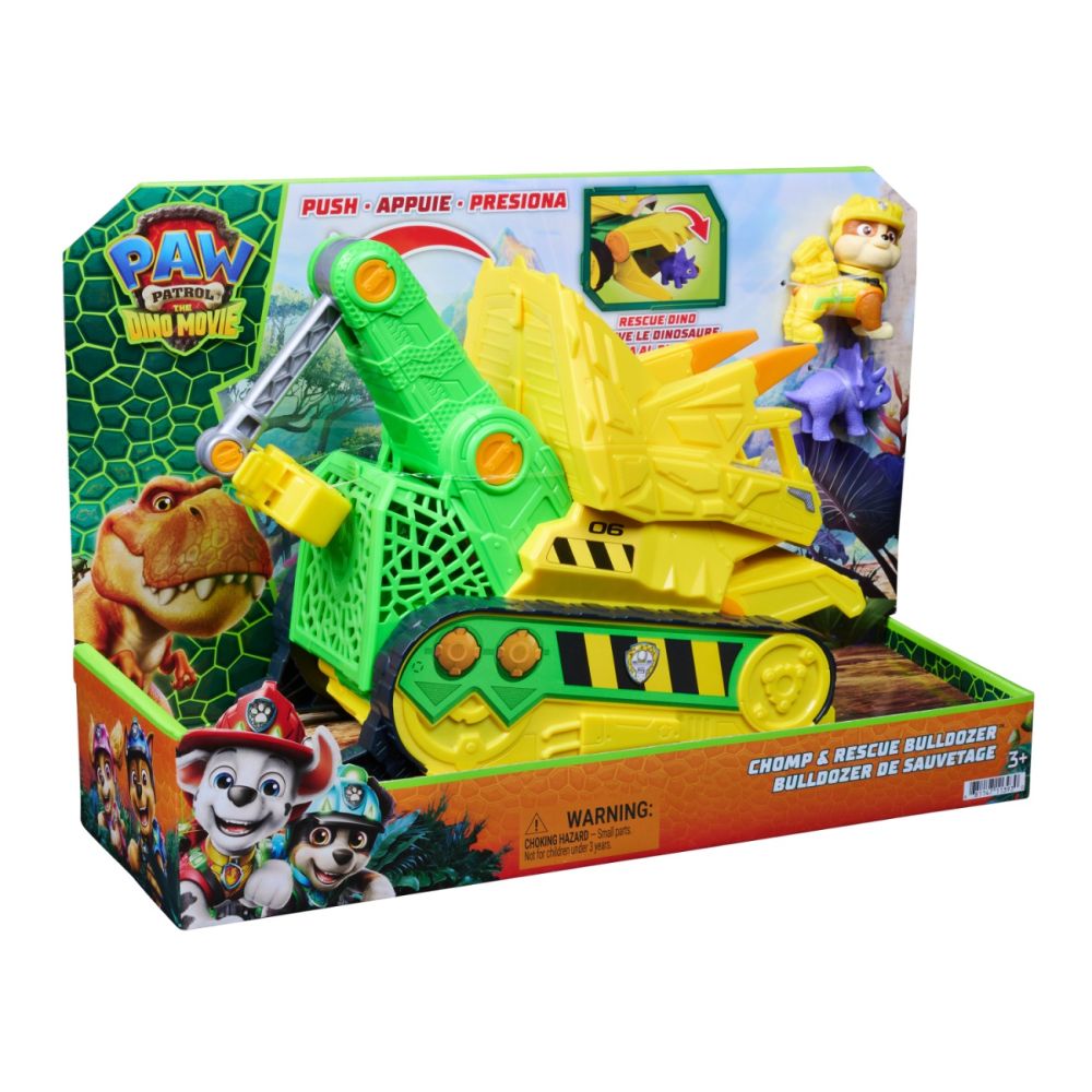 Vehicul cu figurine, Paw Patrol the Dino Movie, Chomp and Rescue Bulldozer, 6075978