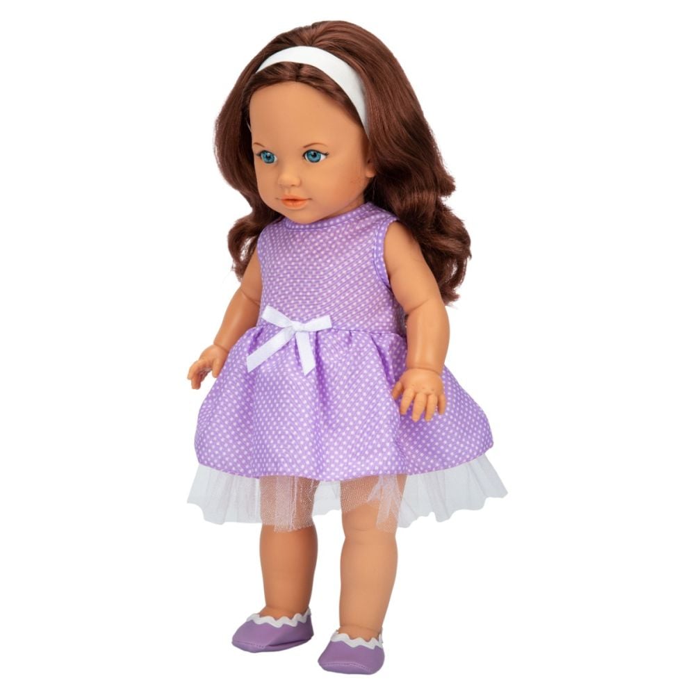 Papusa Tina in tinuta de petrecere, Dollz And More, cu rochie violeta, 45 cm