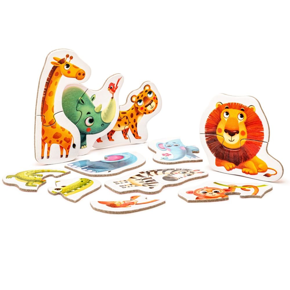Puzzle din lemn, Cubika, Animale din safari, 16 piese