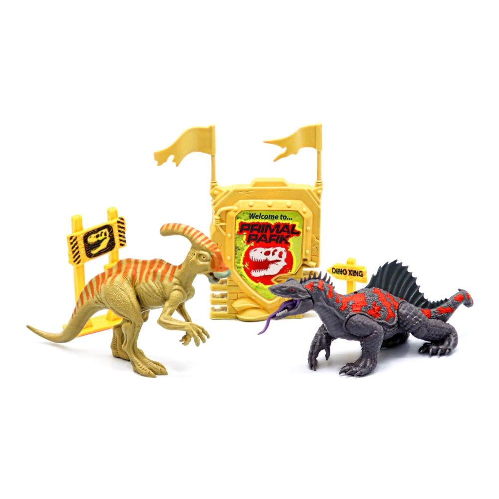 Set de joaca cu 2 dinozauri si accesorii, Lanard Toys, Primal Clash, Gri-Bej