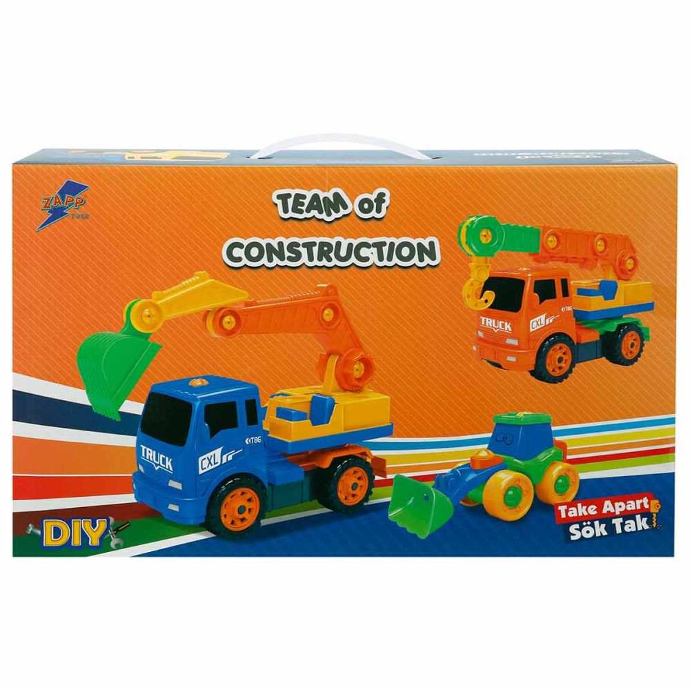 Set 4 vehicule de constructie si accesorii, Zapp Toys, Macara