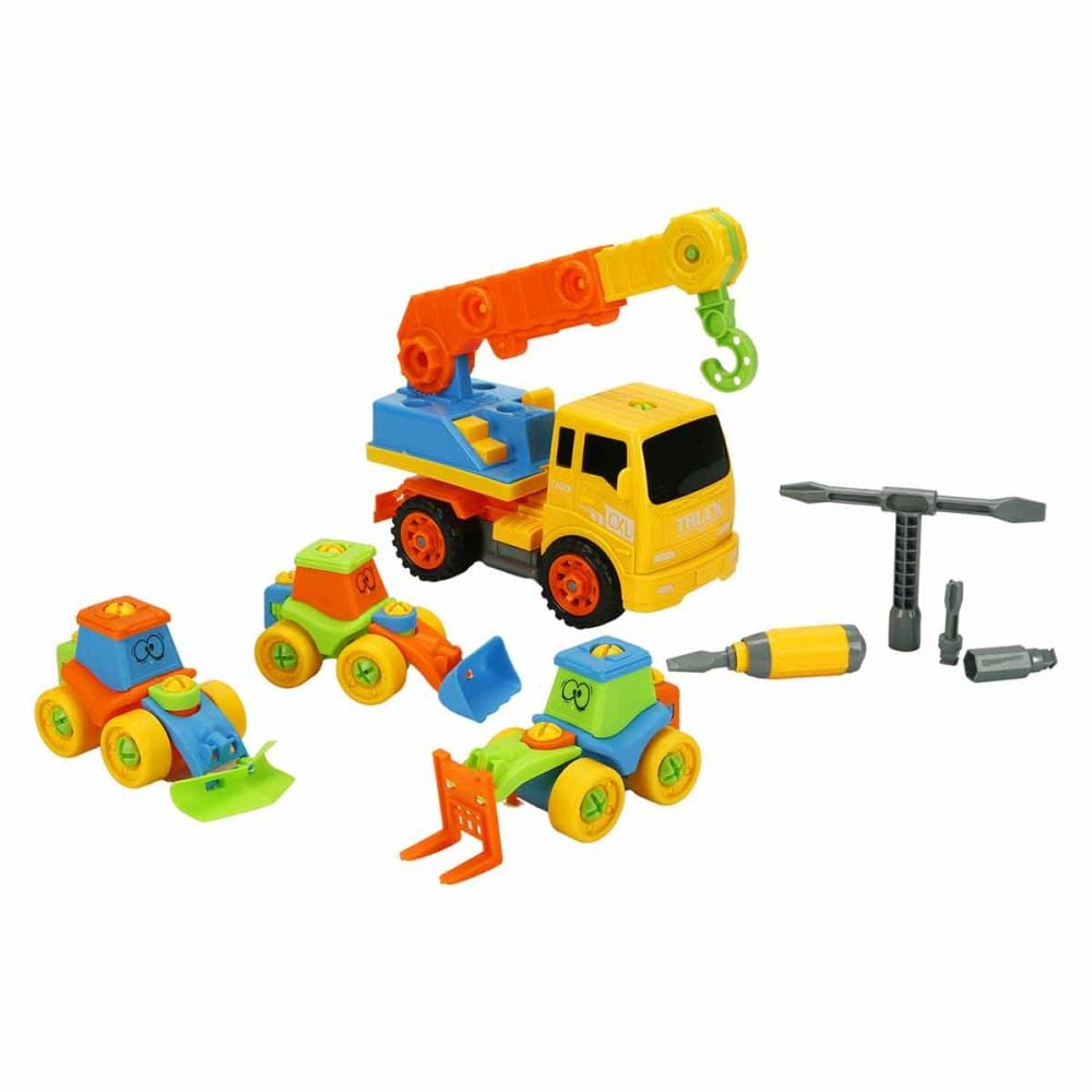 Set 4 vehicule de constructie si accesorii, Zapp Toys, Macara