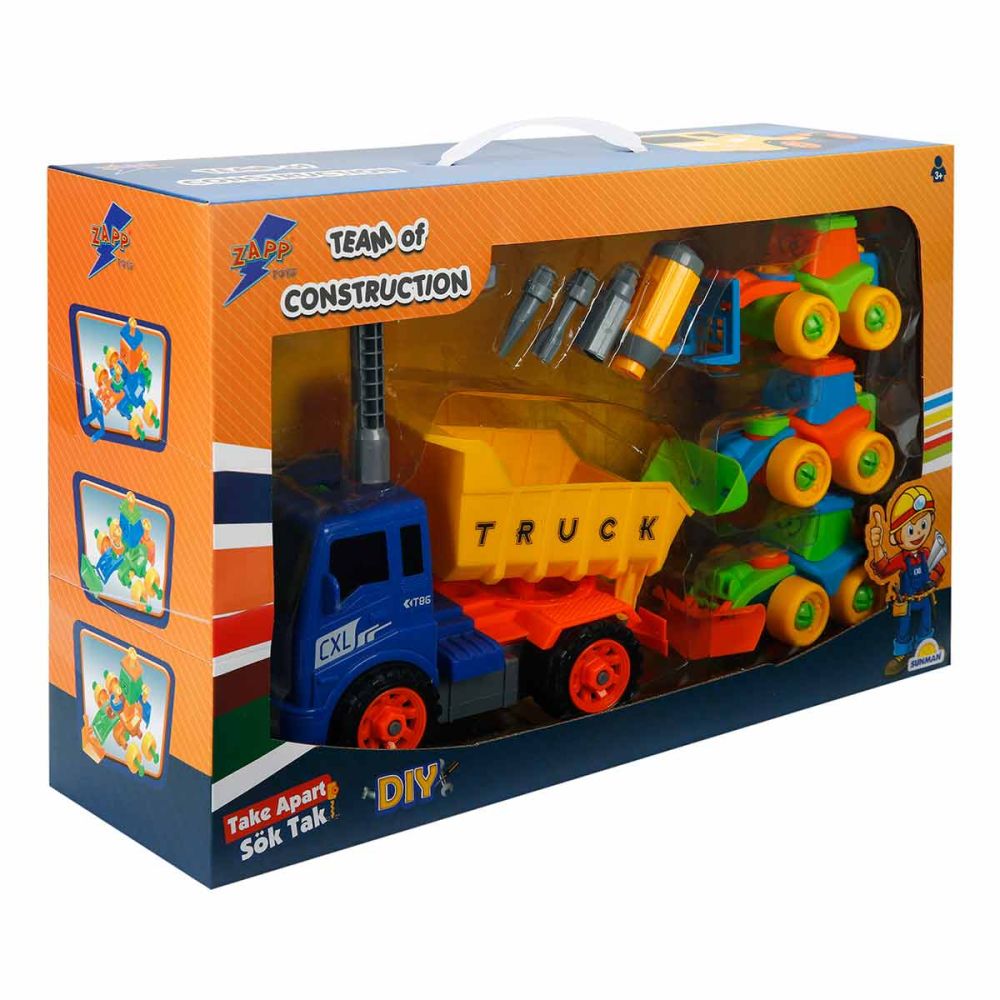 Set 4 vehicule de constructie si accesorii, Zapp Toys, Basculanta