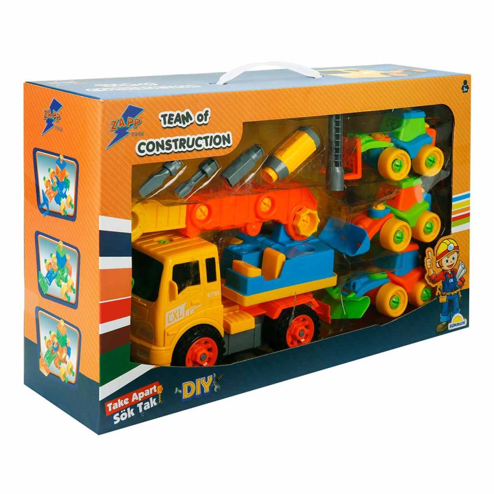 Set 4 vehicule de constructie si accesorii, Zapp Toys, Macara