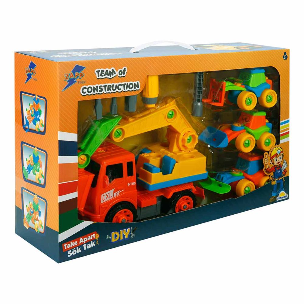 Set 4 vehicule de constructie si accesorii, Zapp Toys, Excavator