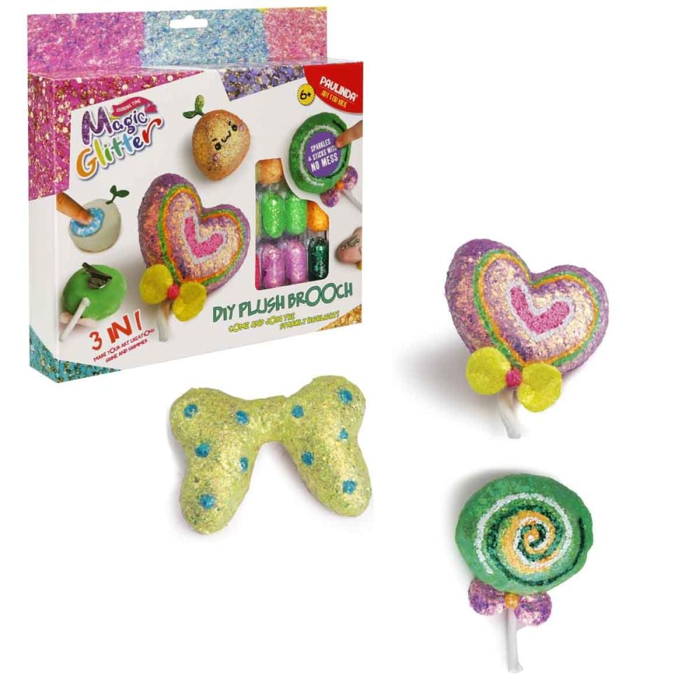 Set de creatie cu sclipici Paulinda, Magic Glitter 3In1, Plush Brooch Design
