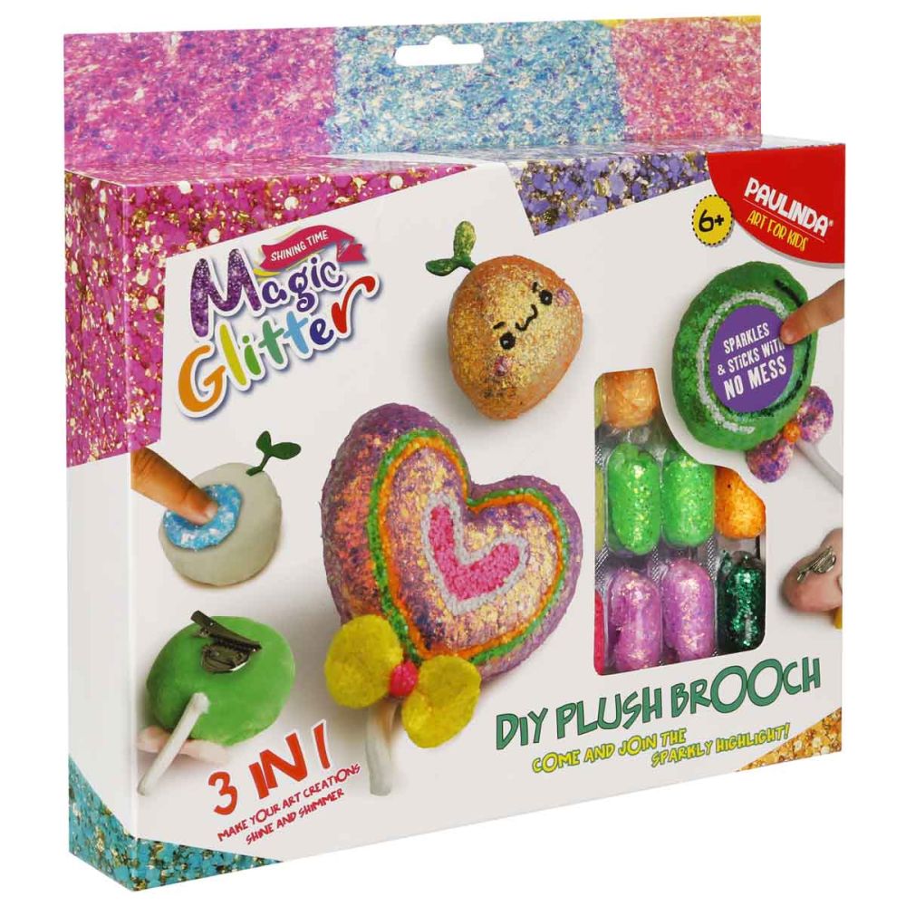 Set de creatie cu sclipici Paulinda, Magic Glitter 3In1, Plush Brooch Design