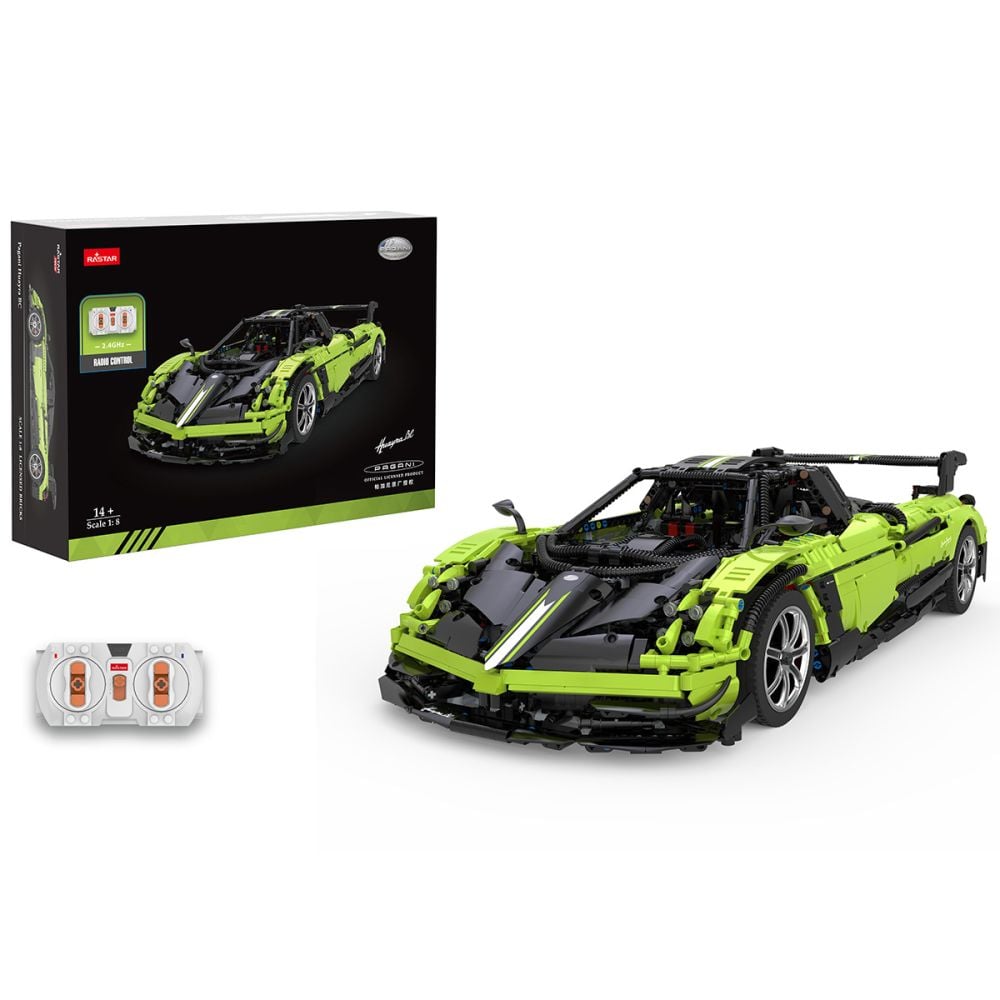 Set constructie masinuta cu telecomanda, Rastar, Pagani Huayra, Verde, 1:8, 2899 piese