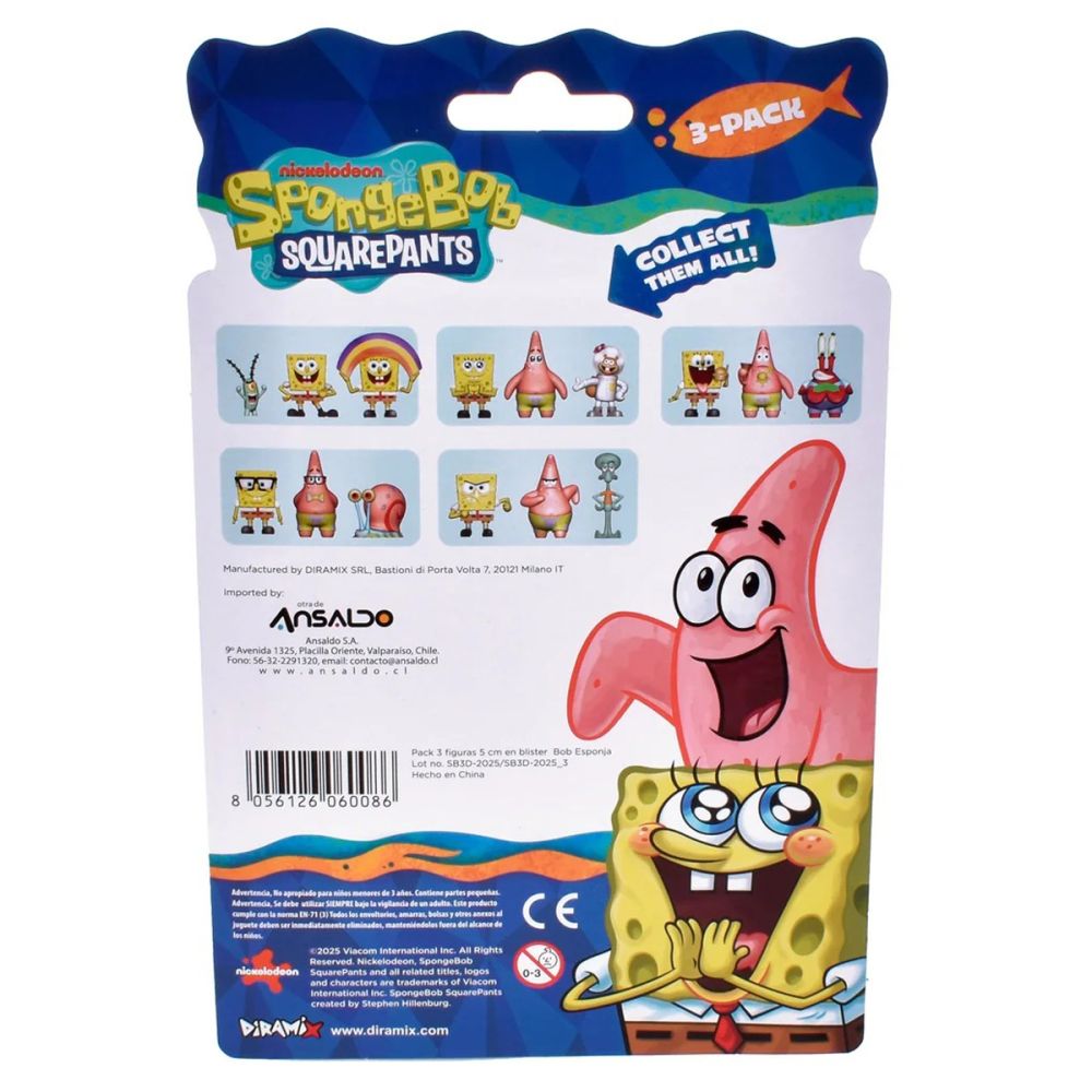Set 3 mini figurine 3D, SpongeBob SquarePants, 3D