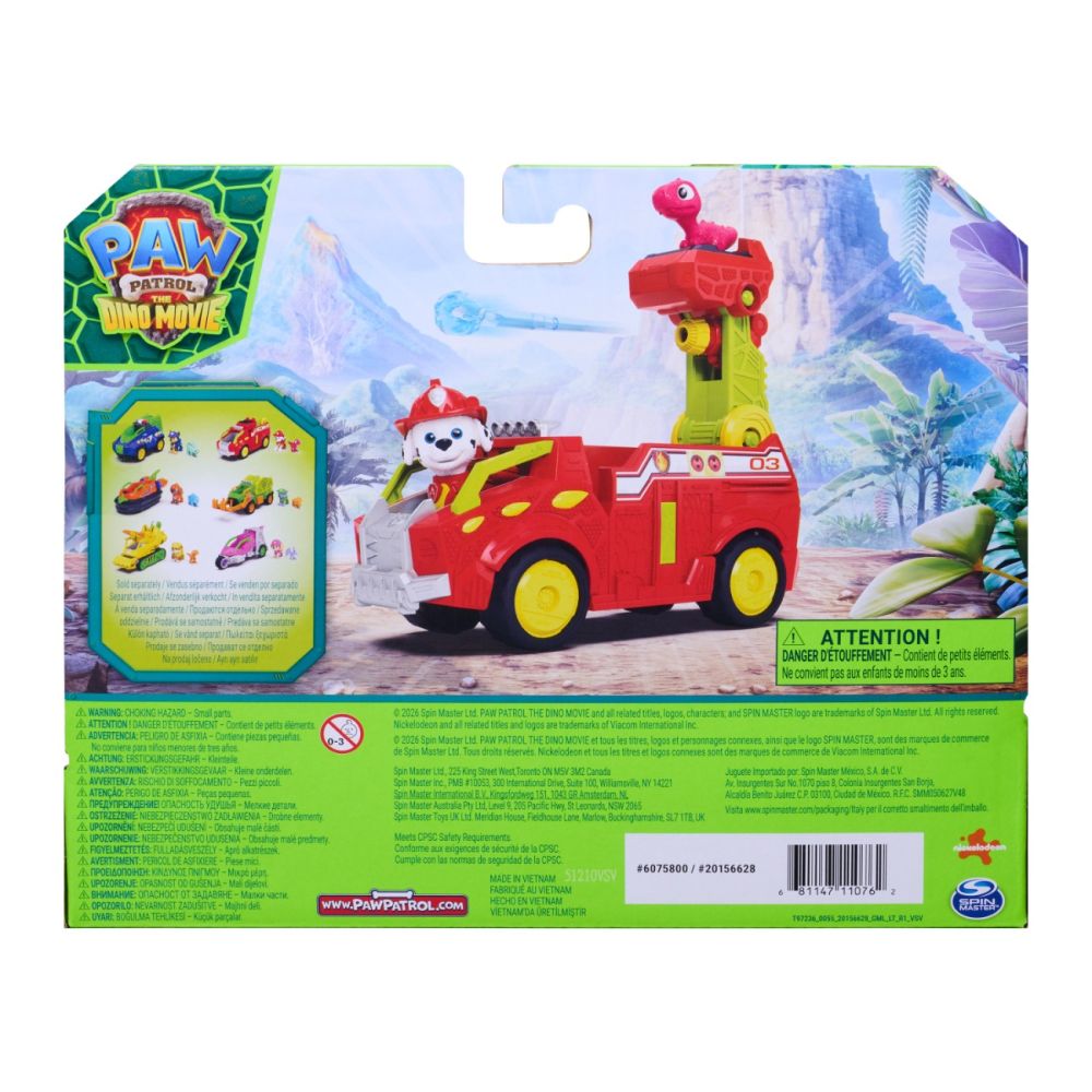 Vehicul de salvare cu figurina, Paw Patrol, Dino Rescue Fire Truck, Marshall, 6075757
