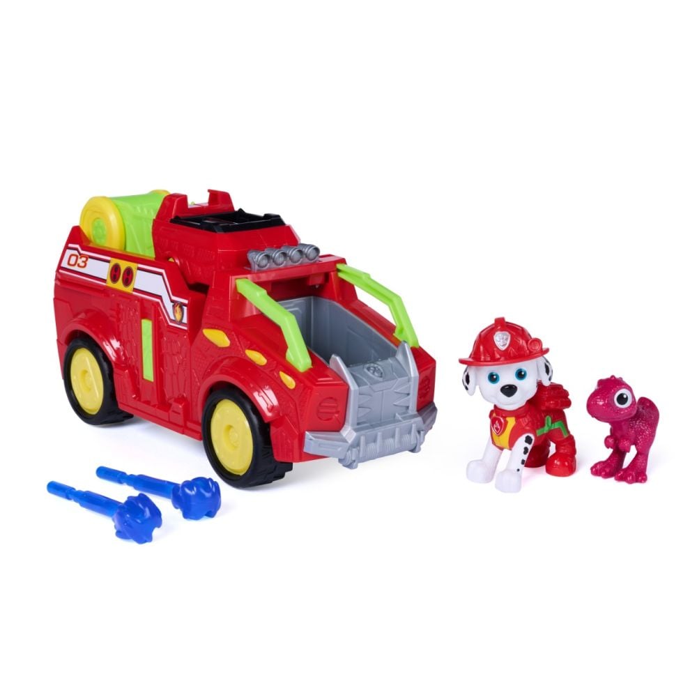 Vehicul de salvare cu figurina, Paw Patrol, Dino Rescue Fire Truck, Marshall, 6075757