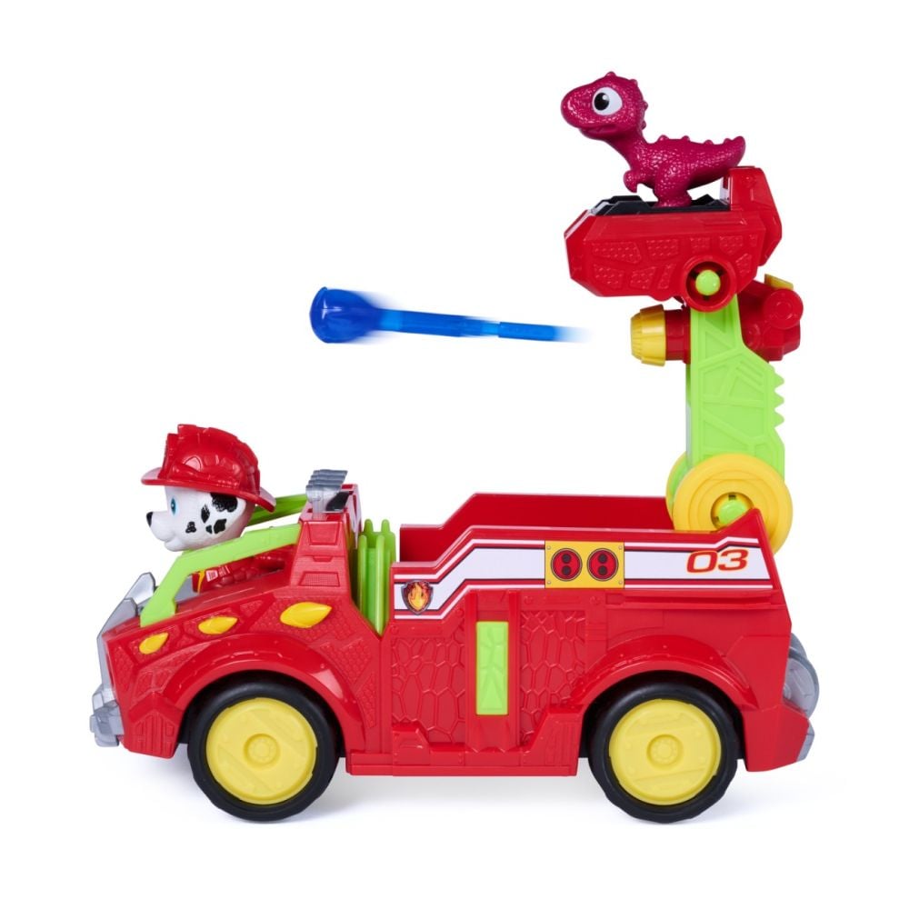 Vehicul de salvare cu figurina, Paw Patrol, Dino Rescue Fire Truck, Marshall, 6075757