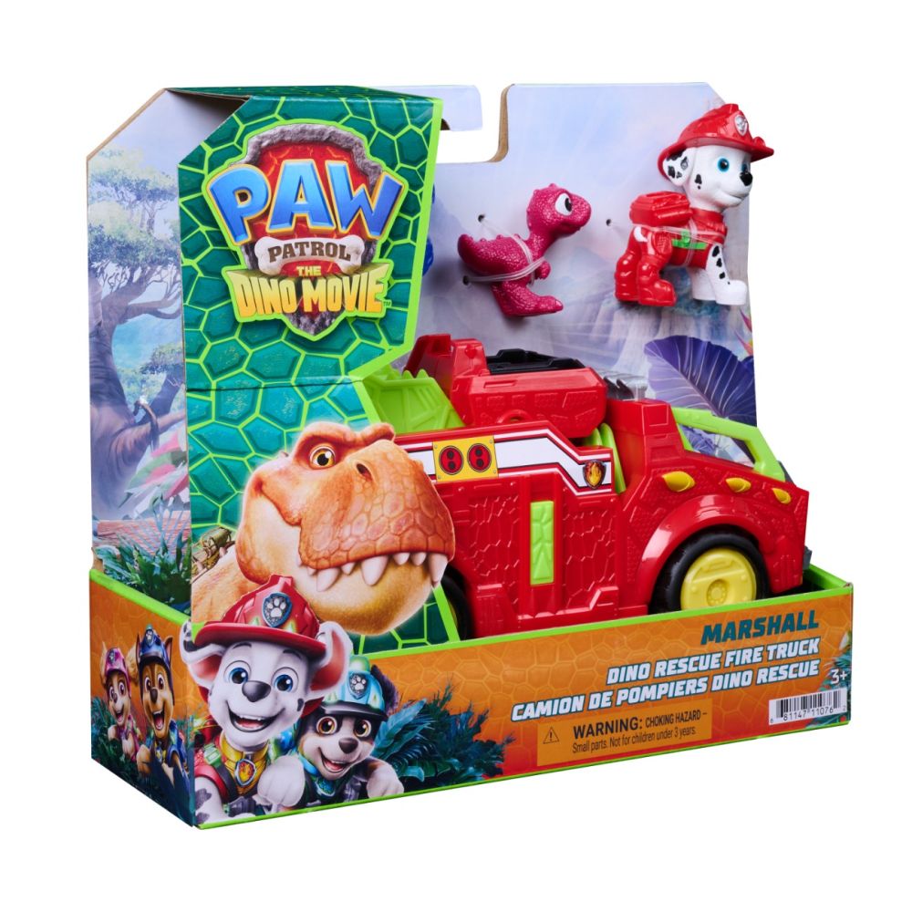 Vehicul de salvare cu figurina, Paw Patrol, Dino Rescue Fire Truck, Marshall, 6075757