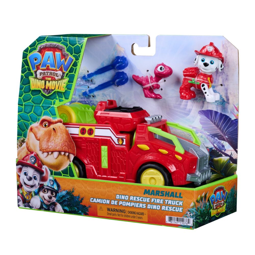 Vehicul de salvare cu figurina, Paw Patrol, Dino Rescue Fire Truck, Marshall, 6075757