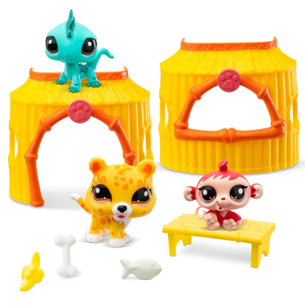 Set de joaca cu 3 figurine, Littlest Pet Shop, Tiki Jungle