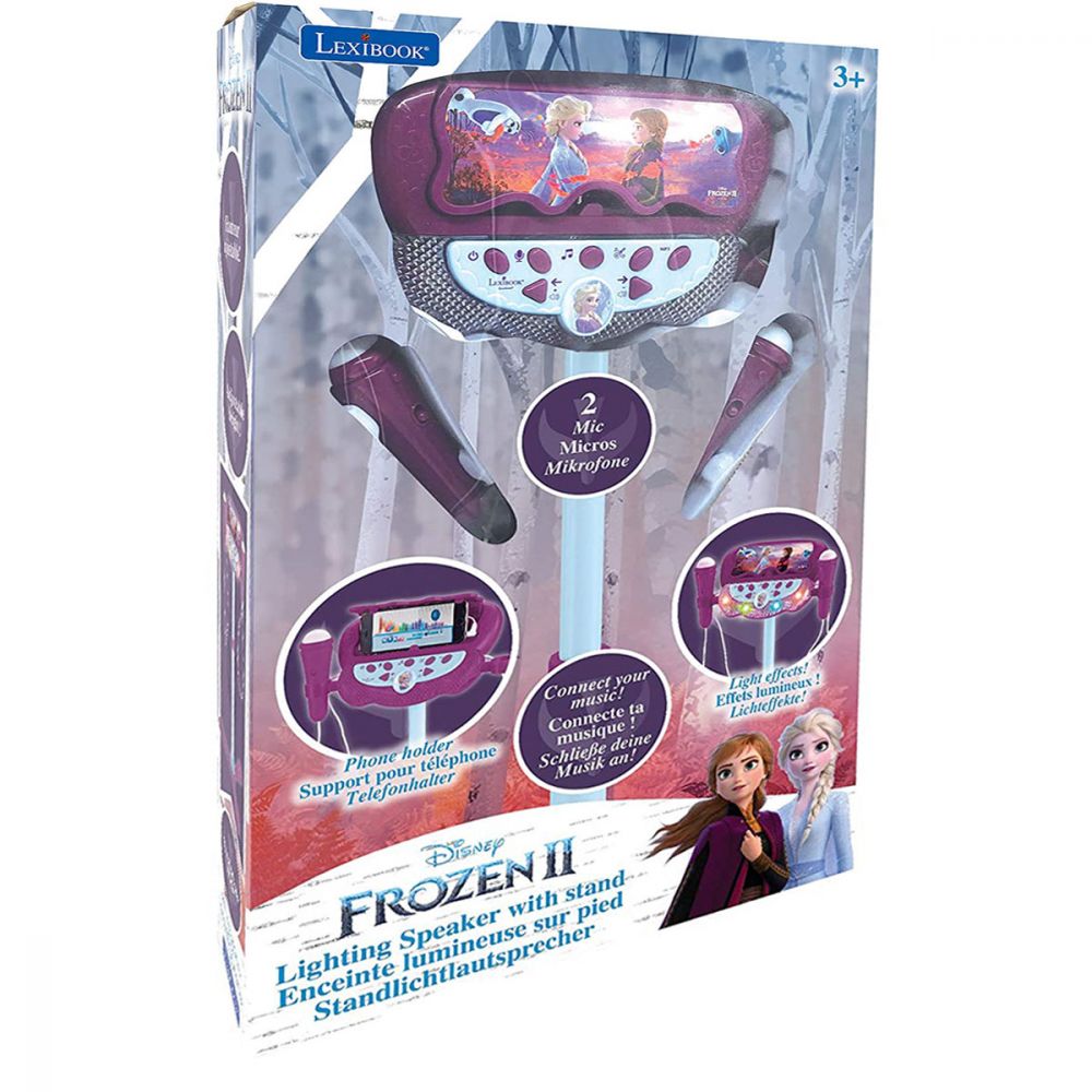Set pentru karaoke, Stativ ajustabil cu doua microfoane, lumini sunete Lexibook Disney Frozen 2