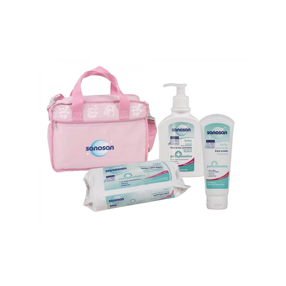 Set Sanosan, Contine gentuta, lotiune de baie, crema de ingrijire si servetele