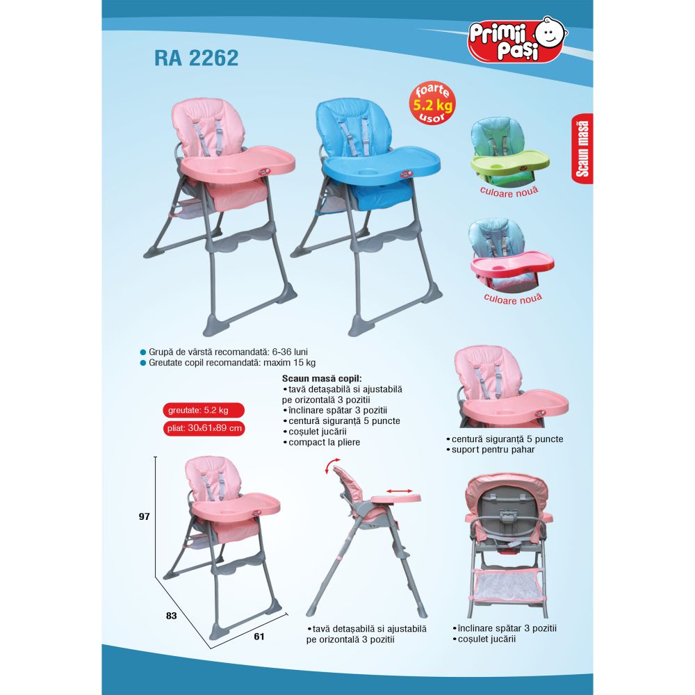 Scaun masa bebe Primii Pasi RA 2262, Bleu