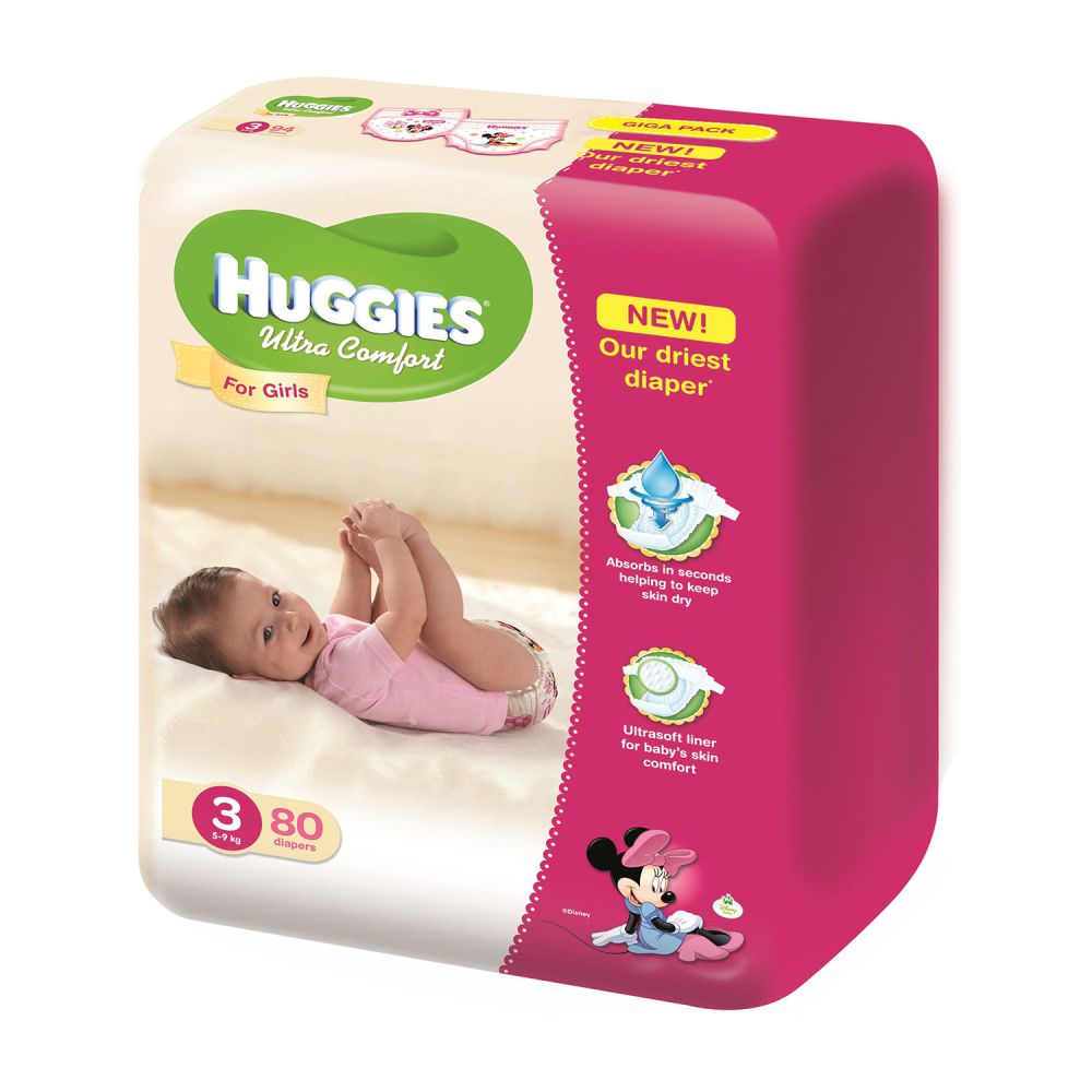 Scutece Huggies Ultra Comfort Girl 3, 80 buc, 5 - 9 kg