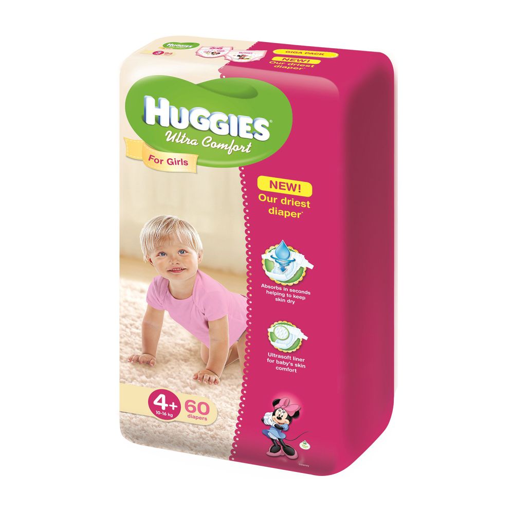Scutece Huggies Ultra Comfort Girl 4+, 60 buc, 10 - 16 kg