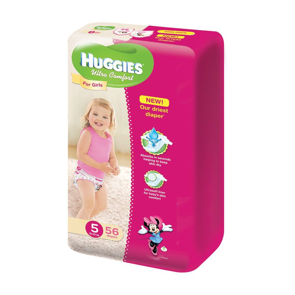 Scutece Huggies Ultra Comfort Girl 5, 56 buc, 12 - 22 kg