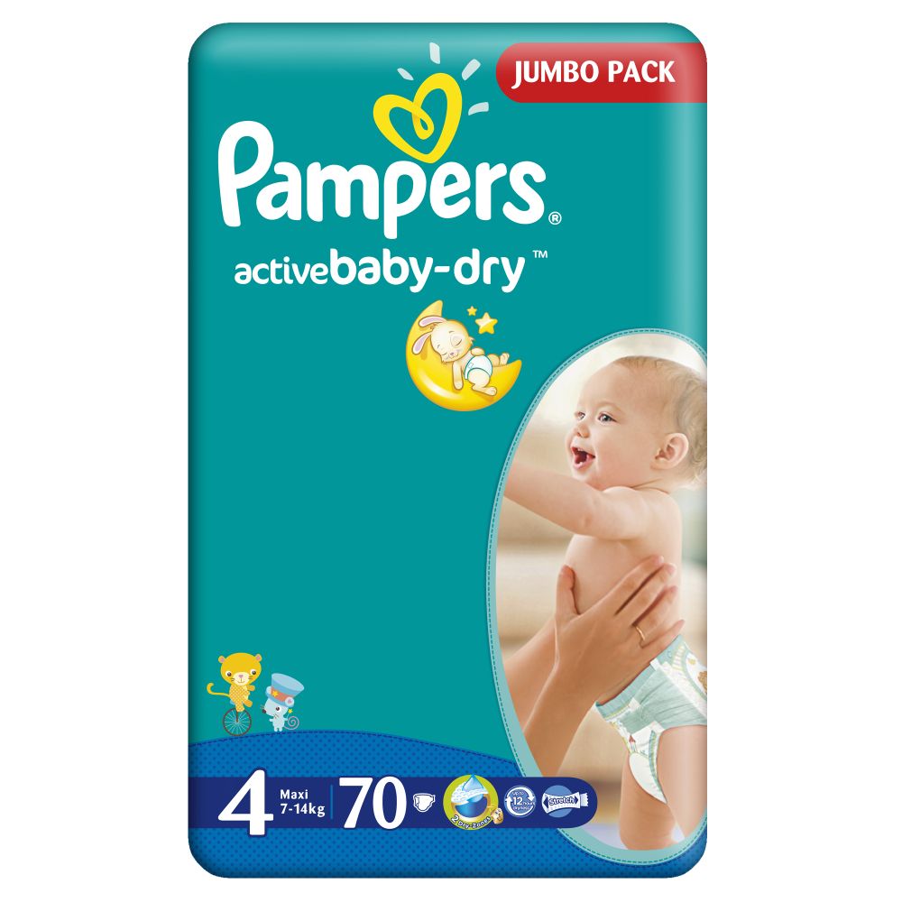 Scutece Pampers Active Baby-Dry 4 Maxi, 70 buc, 7 - 14 kg