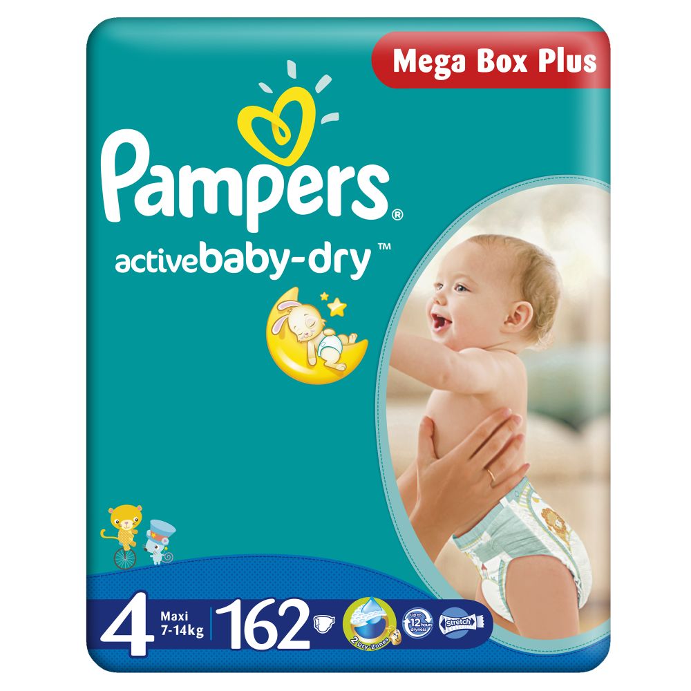 Scutece Pampers Active Baby-Dry, 4 Maxi, 162 buc, 7 - 14 kg