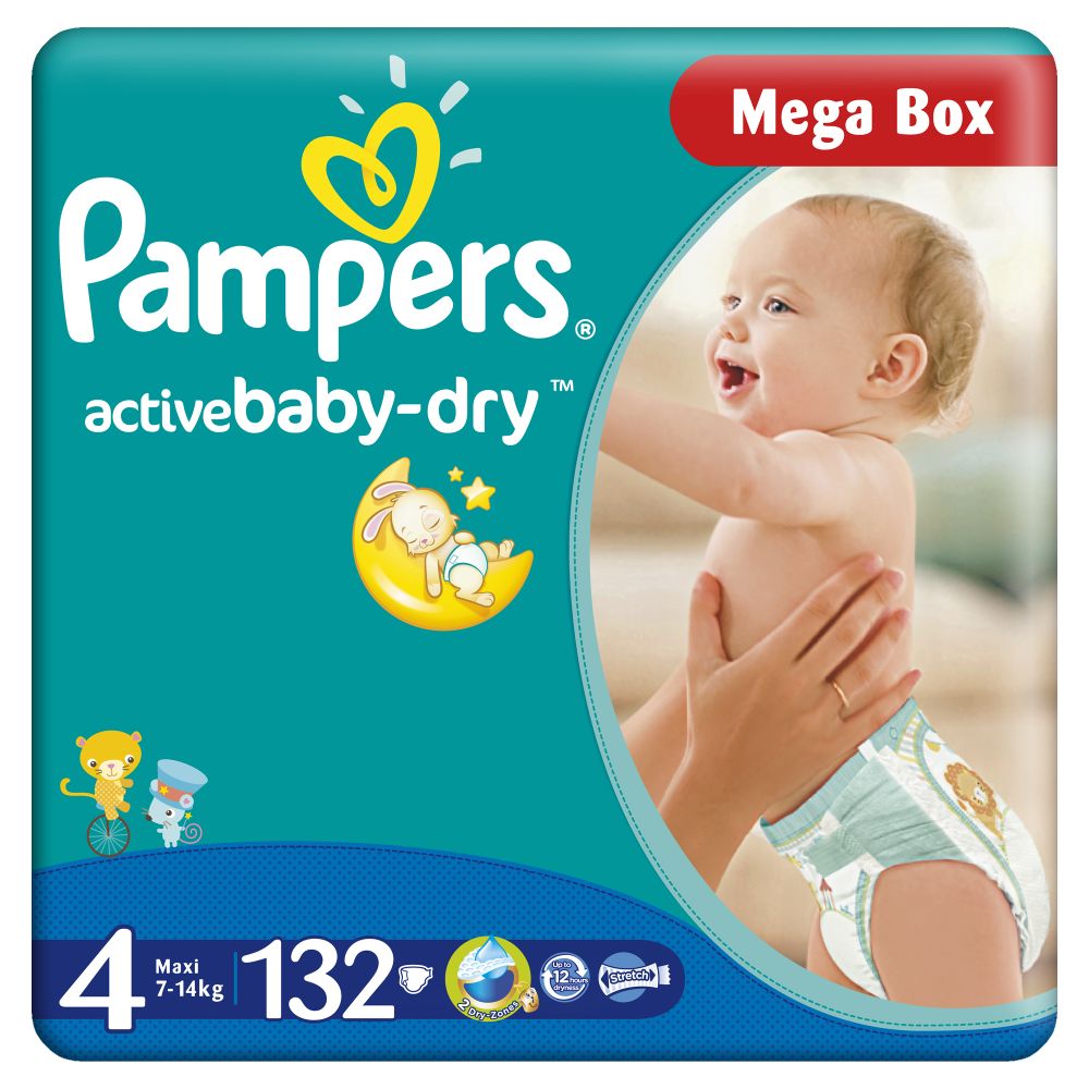 Scutece Pampers Active Baby-Dry 4 Maxi, 132 buc, 7 - 14 kg