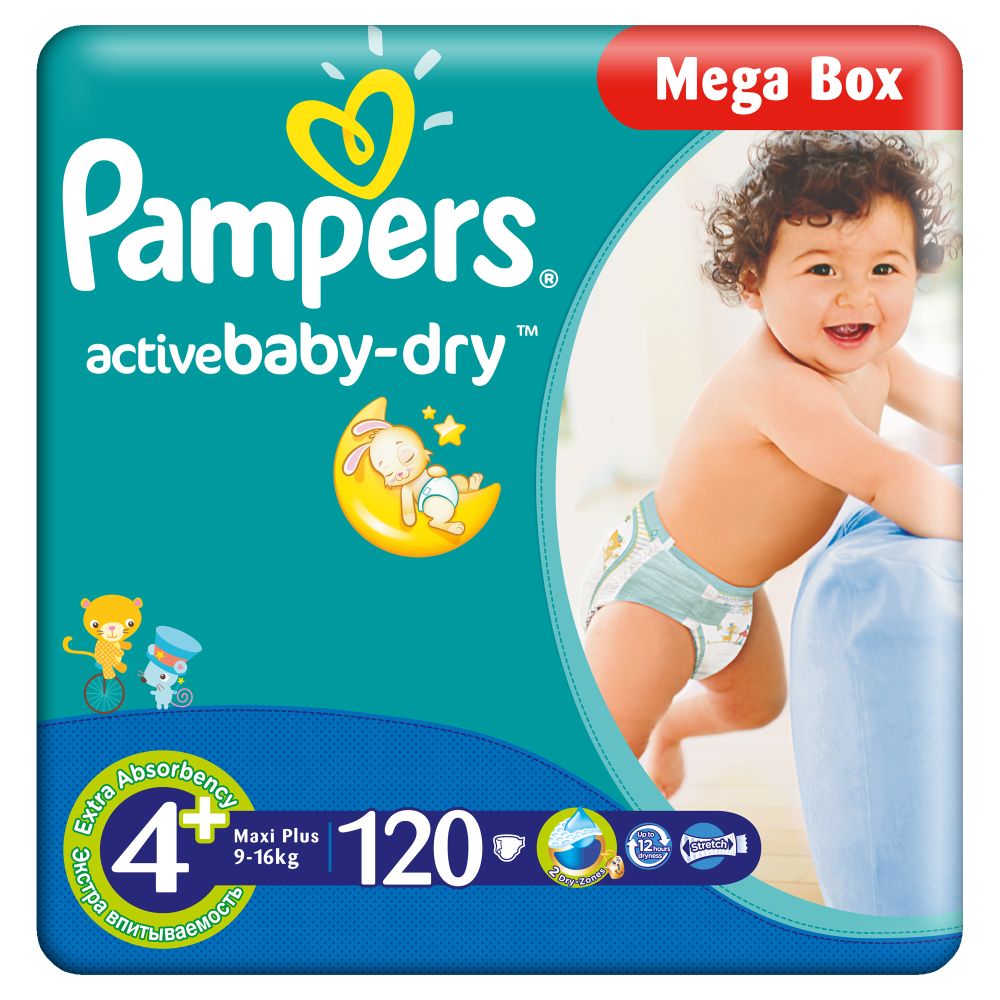 Scutece Pampers Active Baby-Dry 4 Maxi Plus, 120 buc, 9 - 16 kg