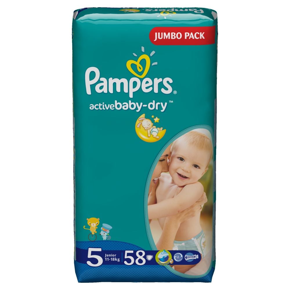 Scutece Pampers Active Baby-Dry 5 Junior, 58 buc, 11 - 18 kg